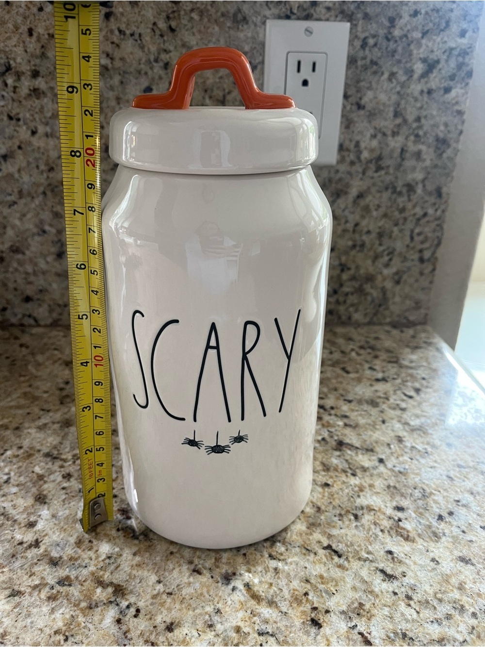 Rae Dunn Halloween Ceramic 'SCARY' Canister with Orange Handle